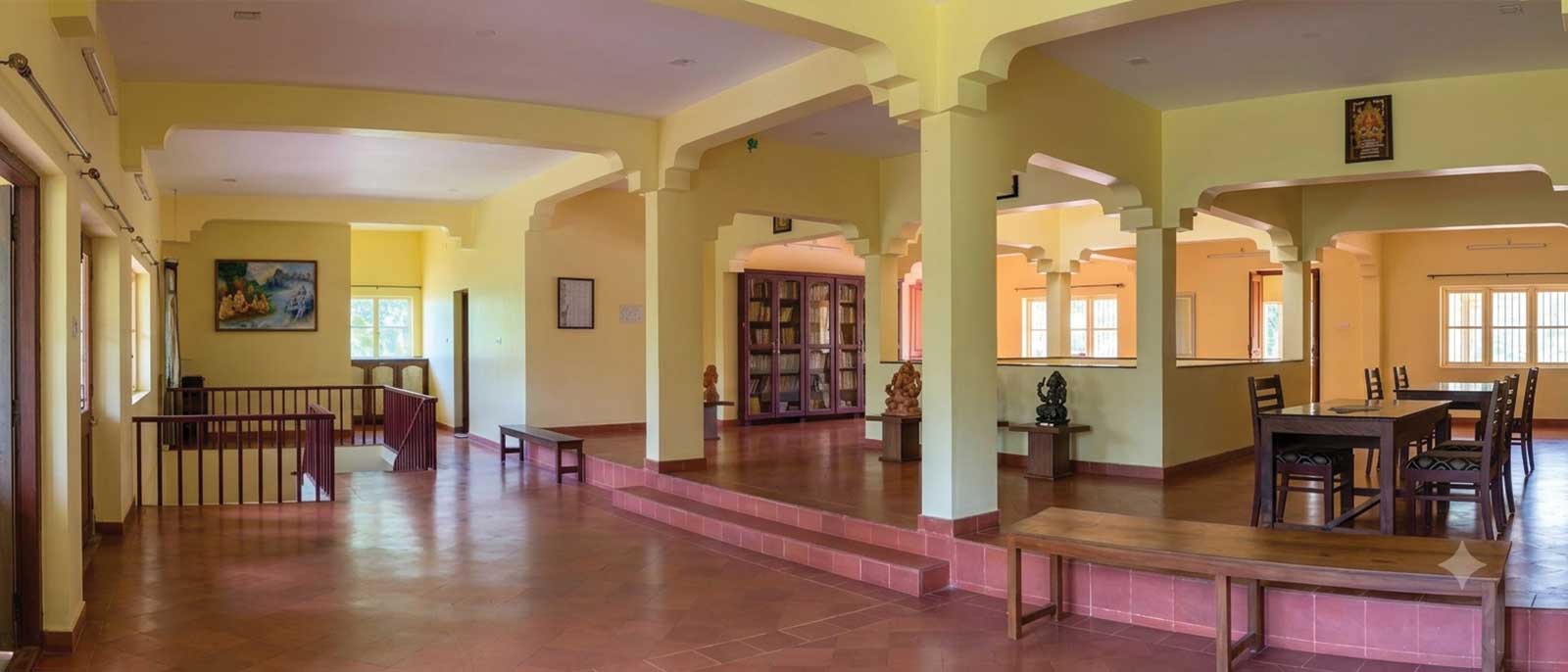 Spacious traditional learning hall at Shanti Nilayam